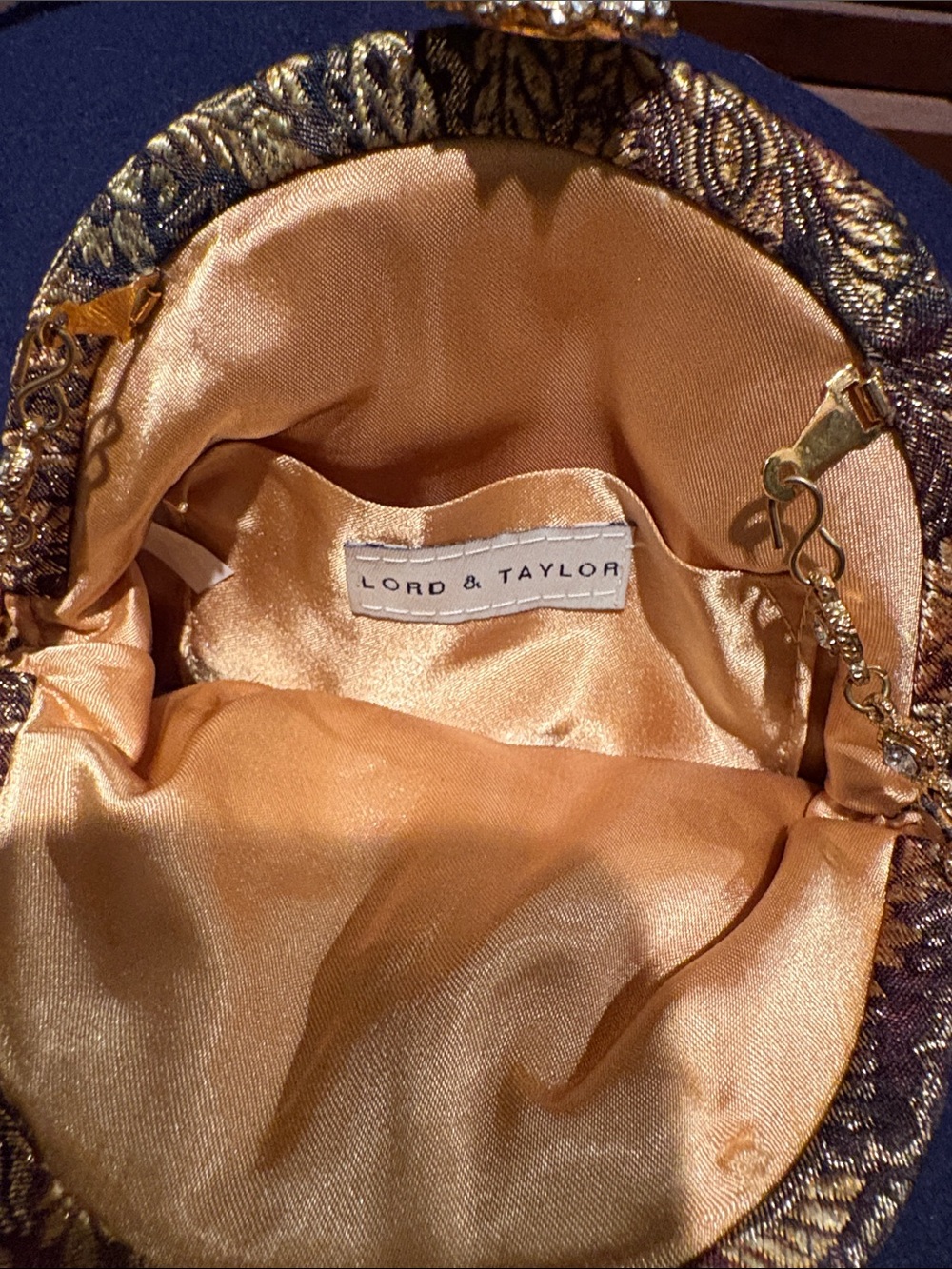 Gold-Tone Multicolor Brocade Evening Clutch with Chain Handle - Picture 3 of 4